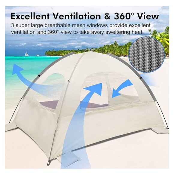 WhiteFang Beach Tent Anti-UV Portable Sun Shade Shelter 3 Person Carrying Bag - Picture 5 of 10